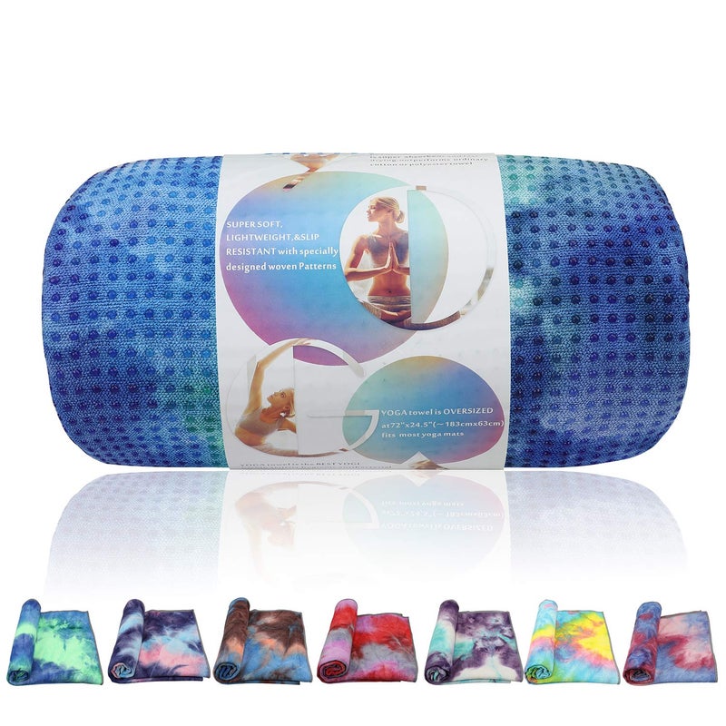 Pefi Yoga Towels , Non Slip Hot Yoga Towel Skidless Waffle Texture, 100% Absorbent Odorless Microfiber Yoga Blanket, Standard Sized 24 inchx72 inch Mat Towel,for Hot Yoga, Bikram, Pilates (Bule & Green)â€¦1 - Image 3